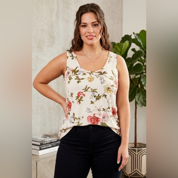 Warehouse One - Floral Ruched Side Racerback Tank Top - Picture 6 of 6